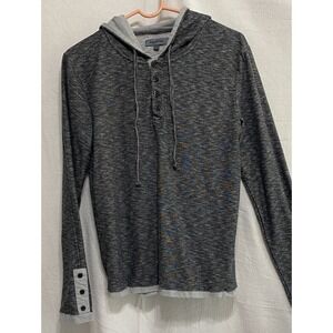 Doppelgänger Henley Hoodie Women's Small Gray Button Front Lightweight Pullover